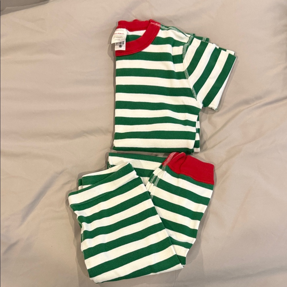 Hanna Anderson Size 14 Striped Green and White Kids Pajamas